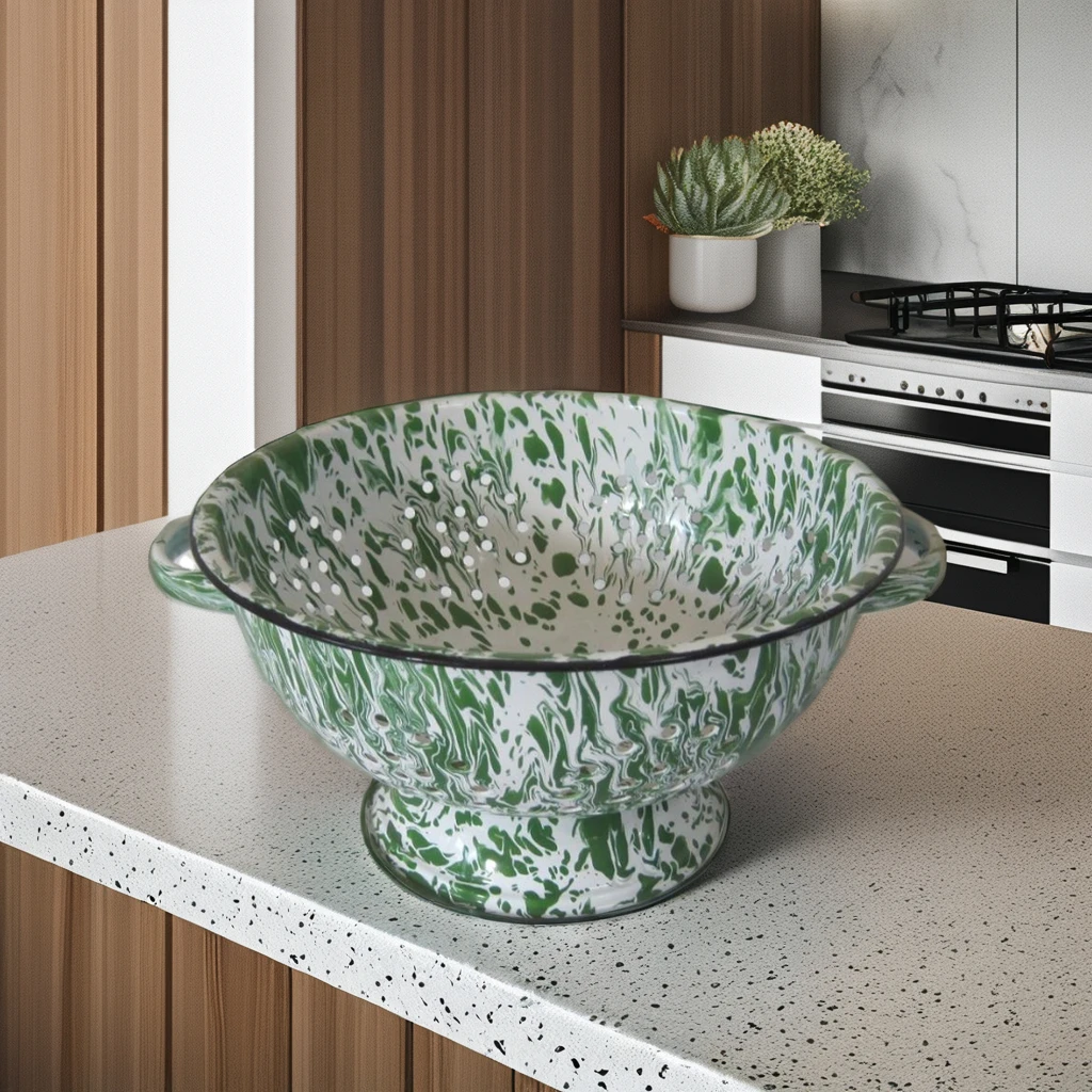 Customized color Splattered Enamel Colander ,Enamel Vegetable Strainer Kitchen Strainer