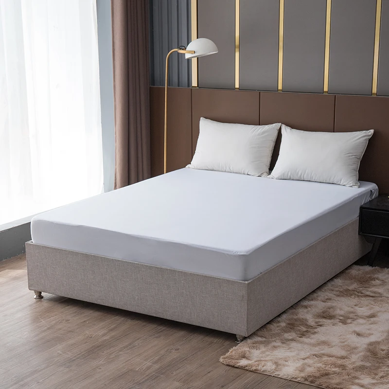 Waterproof Mattress Protector Cotton Terry Bed Mattress Cover Breathable Noiseless Vinyl Free White Mattress Protector