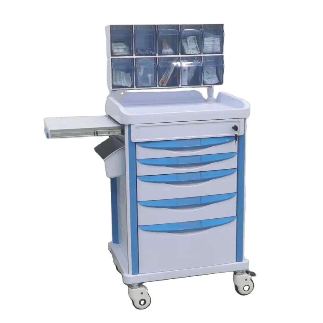 Manufacturer Custom Medical Cart ABS Hospital Medical Mobile Anesthesia Trolley Emergency Cart