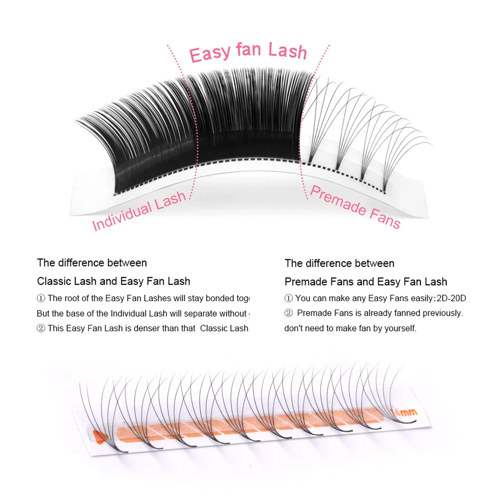 Готовые ресницы веер смешанной длины корейские ПБТ готовые короткий стержень темные черные для наращивания