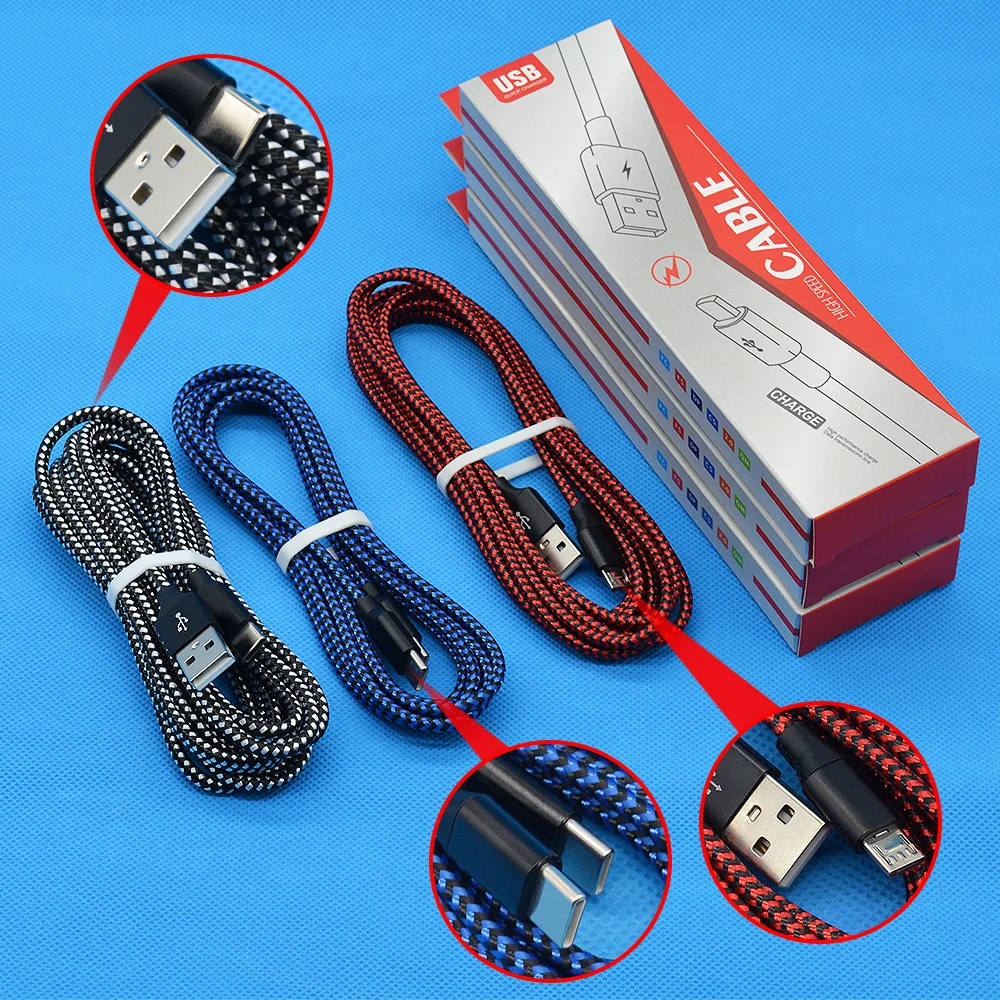 Hot Selling Pure Copper Nylon Braided Cable 1m/2m/3m Fast Charging Cables Type C Micro Port Data Cables