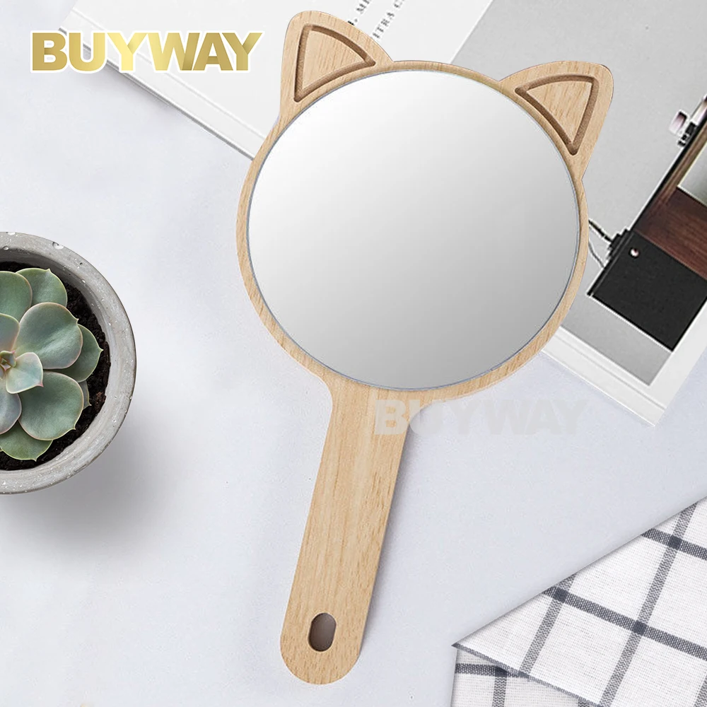 New Arrival Portable Cute Shape Handheld Makeup Mirror With Custom Logo Glitter Cute Small Pocket Beauty Vanity Wooden Mirror