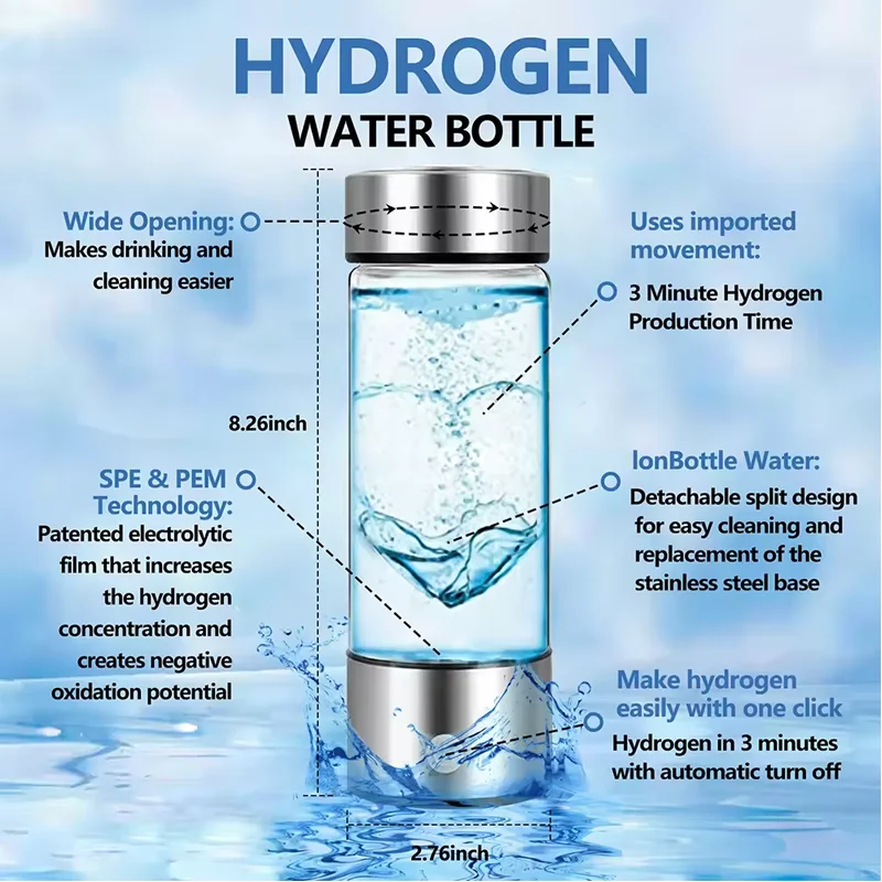 USB Rechargeable Hydrogen Water Bottle Portable Hydrogen Water Bottle Generator Machine Hydrogen Water Ionizer Glass Health Cup