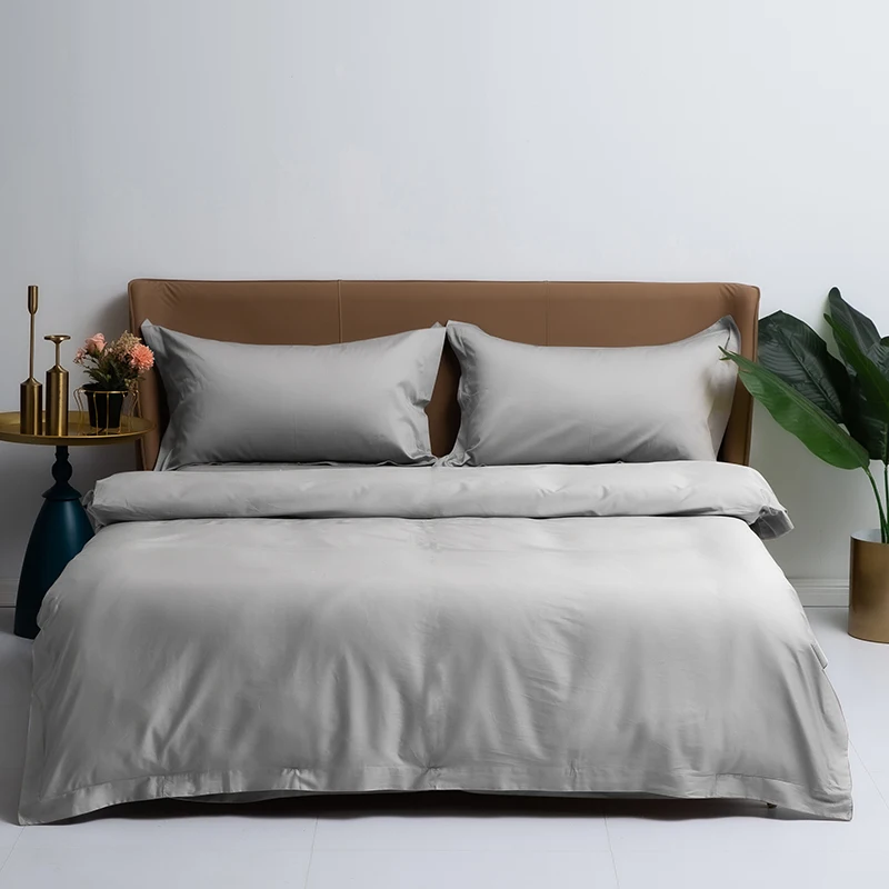Wholesale Solid Color 100% Cotton Bedding Bed Duvet Cover Set Long Staple Cotton Satin Quilt Cover Gray