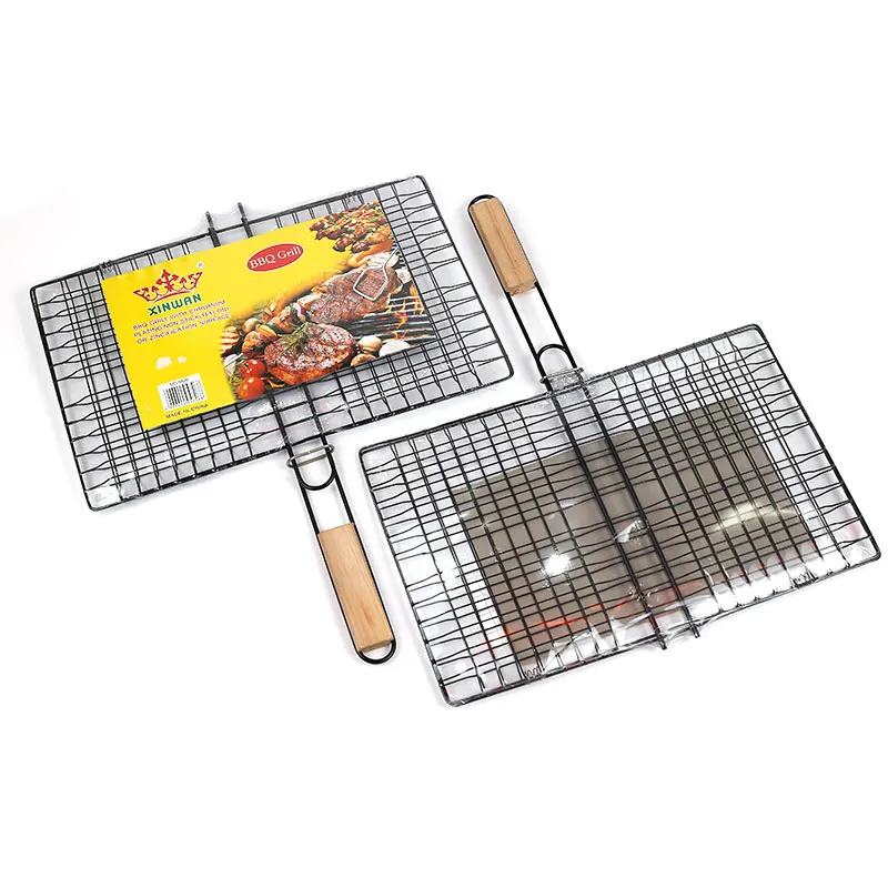 Сетка из нержавеющей стали для барбекю и гриля с деревянной ручкой аксессуары уличный гриль