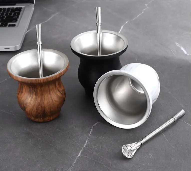 Double Wall Stainless Steel Mate Tea Cup Bombilla Yerba Mate Gourd Set Includes Yerba Mate Gourd Cup With One Bombilla