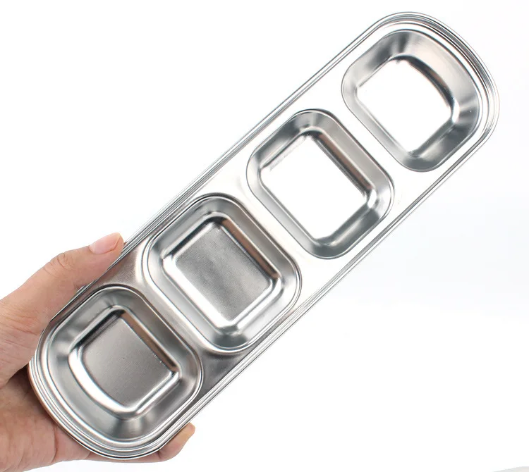 SP2571Barbecue dipping plate Outdoor stainless steel sauce plate Picnic multi grid seasoning plate