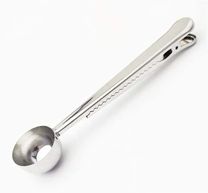 Coffee Measuring Spoon Milk Powder Scoop Stainless Steel Coffee Bean Spoon with Bag Clip