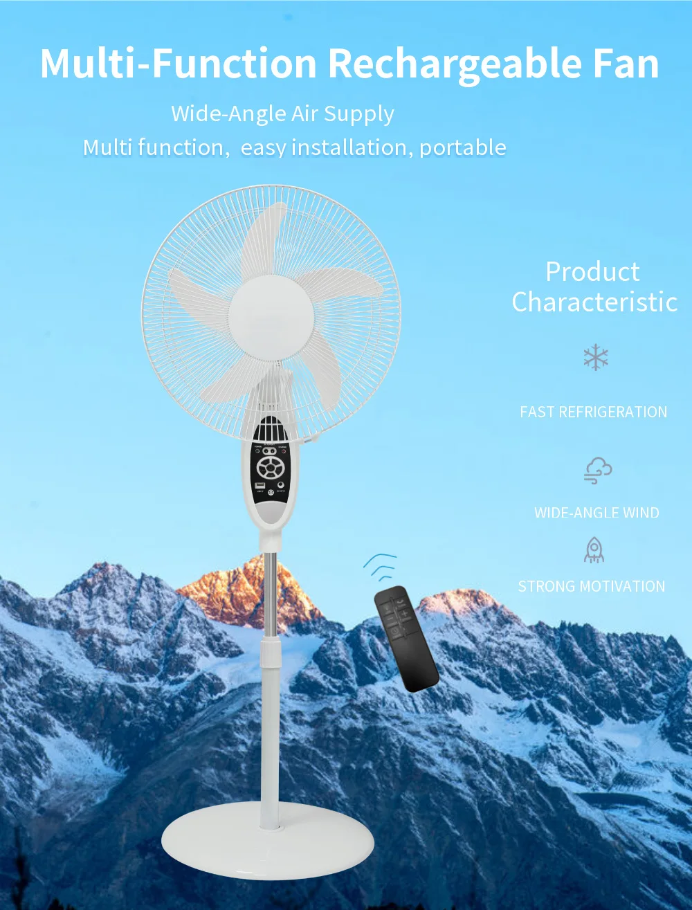 High Quality Customized floor vertical rechargeable fan and stand fan with Solar panel remote control