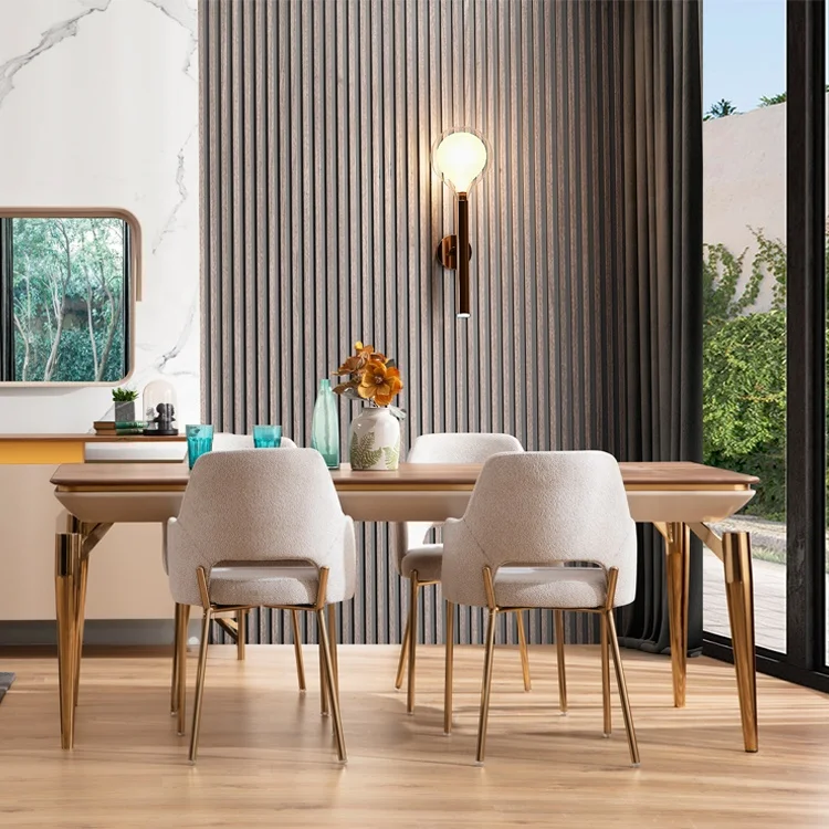 Gold Stainless Steel Rectangle 8 seaters Marble Dining Table Oak Dining Table Turkish Dining Table