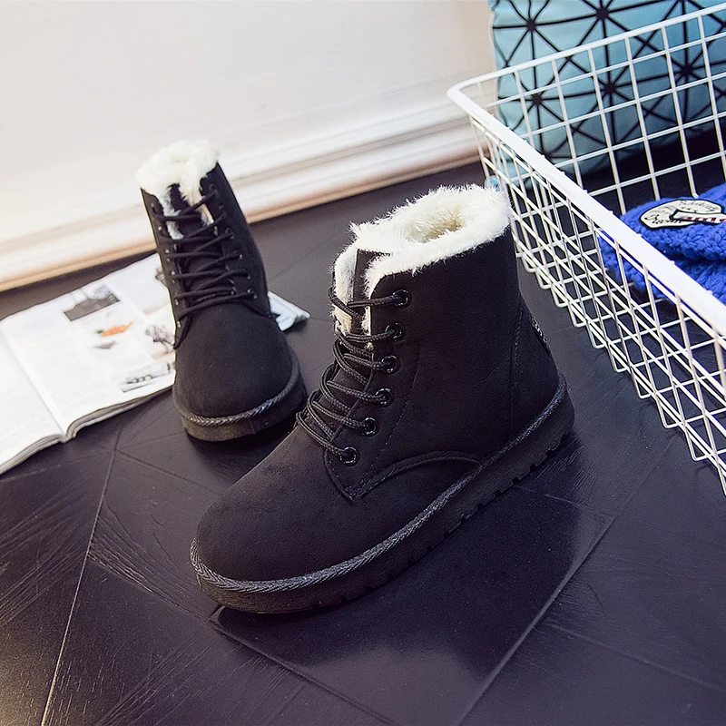 Moyo Dropshipping  Fashion Winter Cotton Shoes  Super Light Flock Leather Ladies Sports Martens Boots   Women  Fluffy Snow Boots