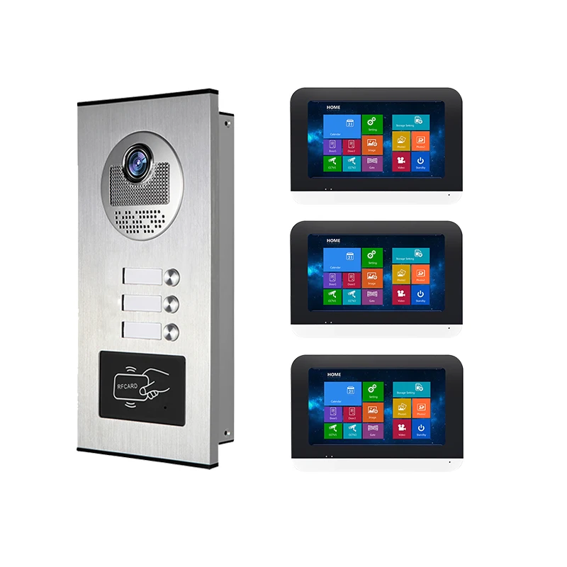 3 Buttons for Multifamily Factory Direct Doorbell system with Waterproof Camera Touch Monitor video Intercom System