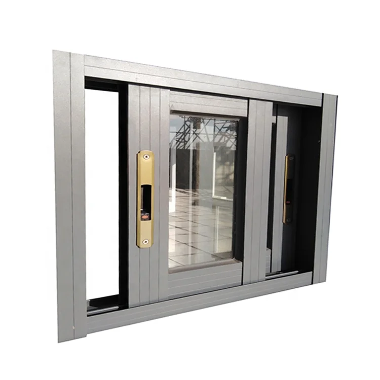 Champagne Bronze Color Aluminum Sliding Windows Double Glazed Aluminum Wooden Case Graphic Design Stainless Steel Horizontal
