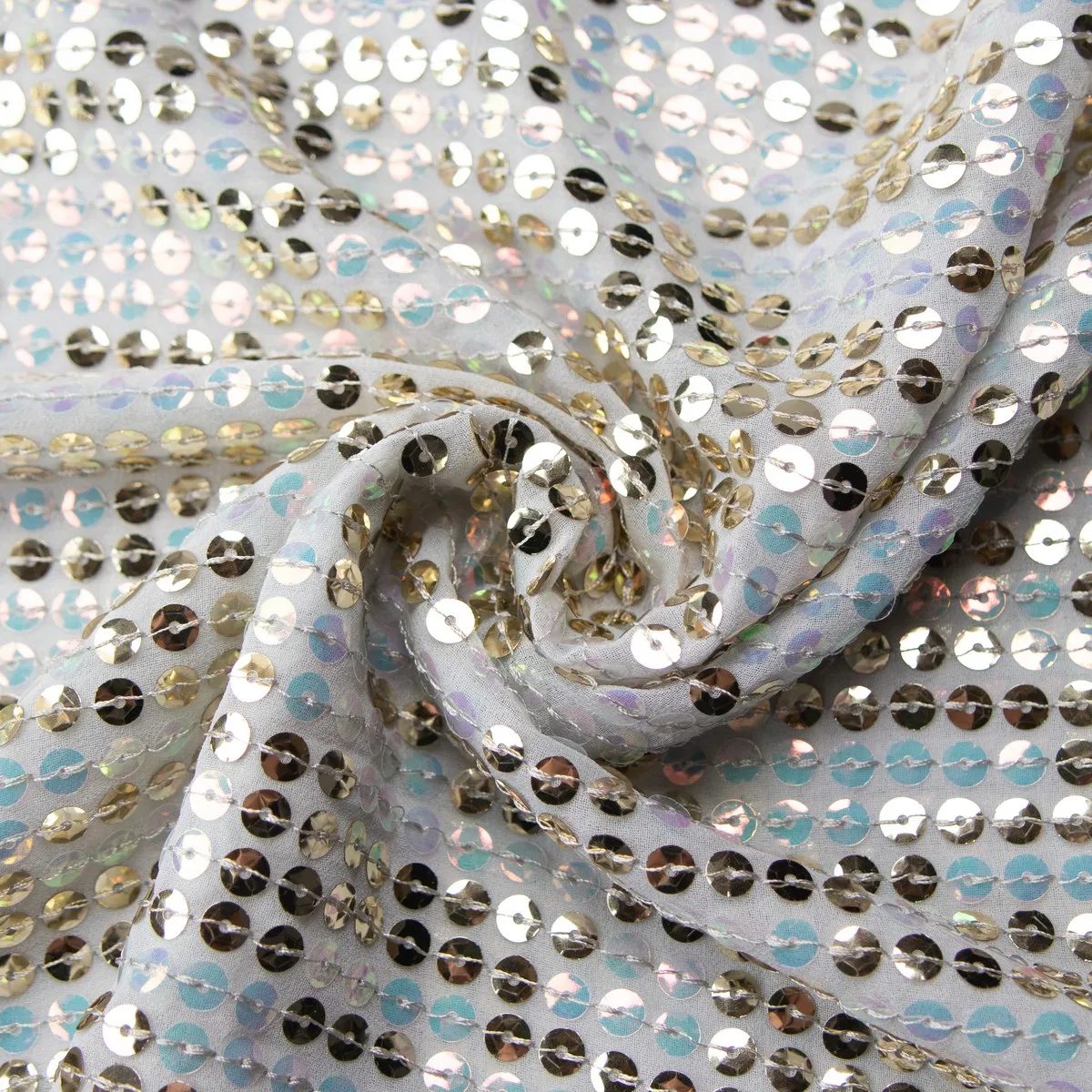 Популярные шифоновые кружевные ткани из органзы с вышивкой и серебряными круглыми зеркальными блестками