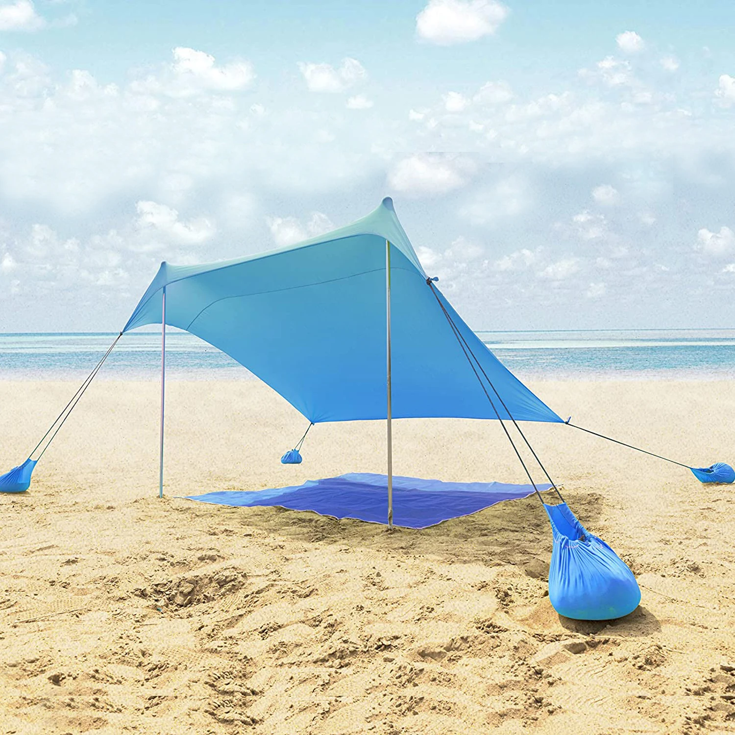 Folding Aluminium Poles Beach Canopy Tent Beach Shade Portable Canopy Sun Shelter with Sandbag Anchors Family Camping Tent