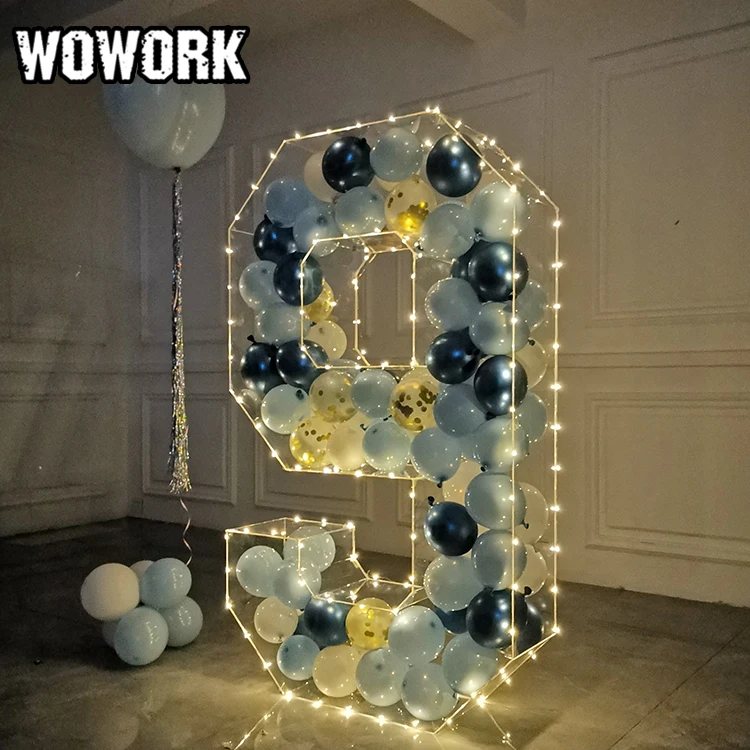 2021 WOWORK fushun wedding decoration large 3d Clear acrylic perspex hollow balloon numbers for party decoration