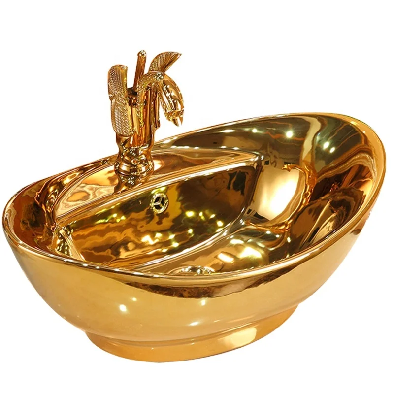 New Elegant bathroom sink ceramic gold electroplate golden wash basin