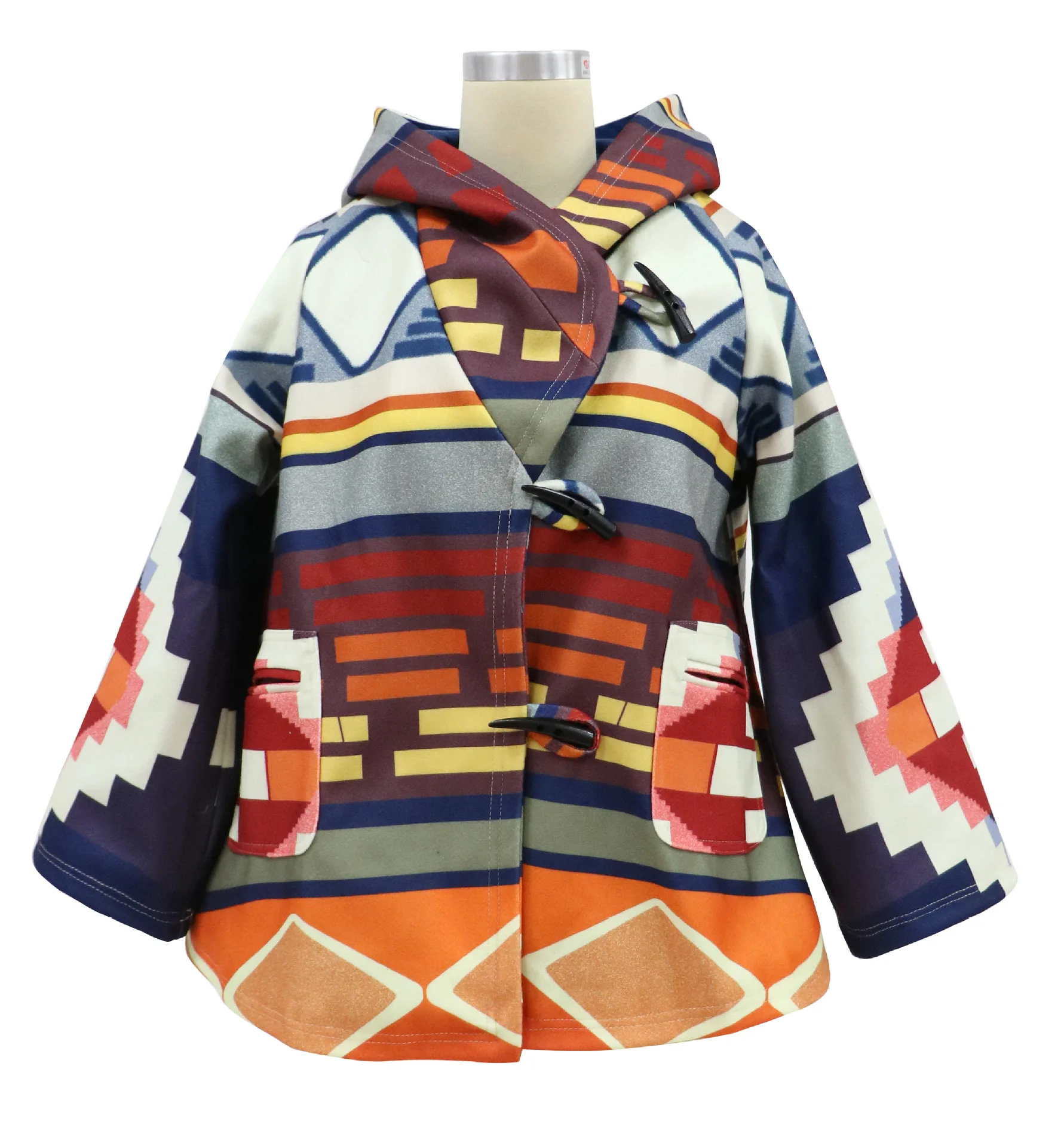 
Street Style Fashion Retro Cloak Thick Wool Geometry Printed Coat 