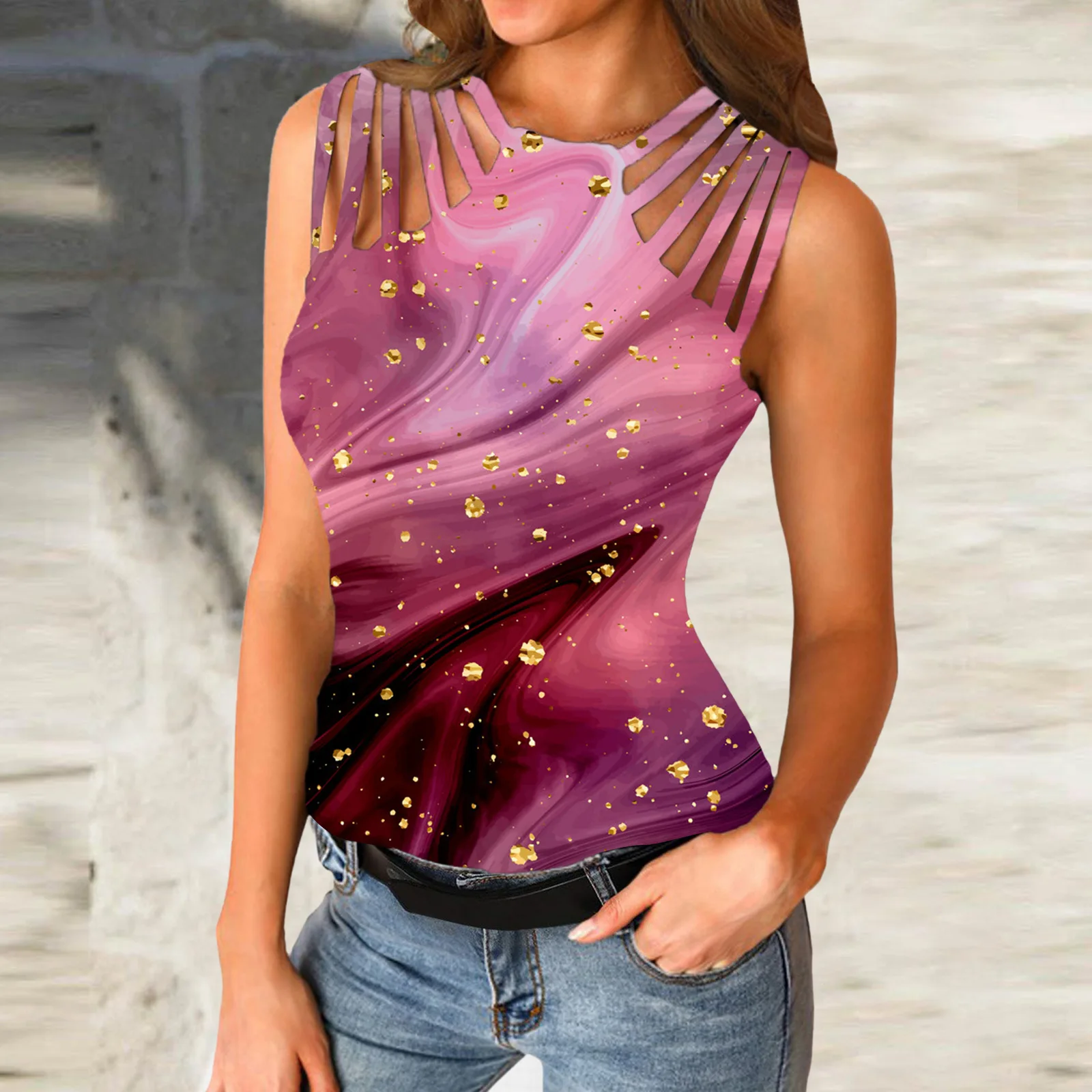 New Style High Temperature Setting Craft Crew Neck Collar Women Sleeveless Crop Tank Top