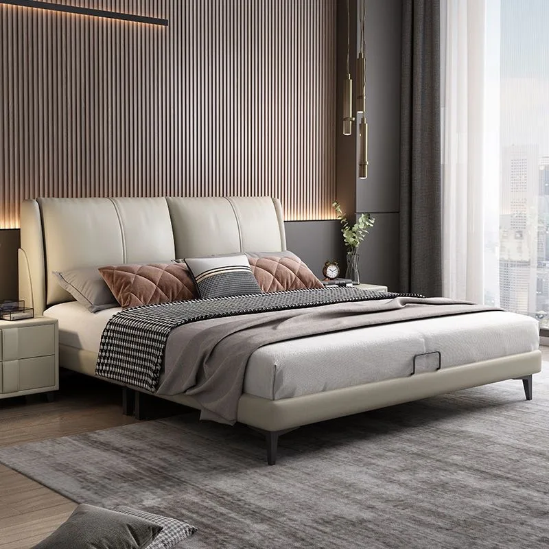 High quality new design lightweight luxury modern leather bed frame bedroom furniture Double bed 1.8m king bed