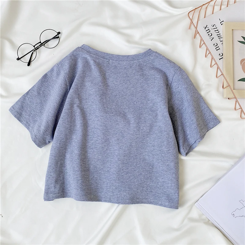 High quality crop top t shirt 180gs 95% cotton plain blank v neck tshirt for custom  women crop top