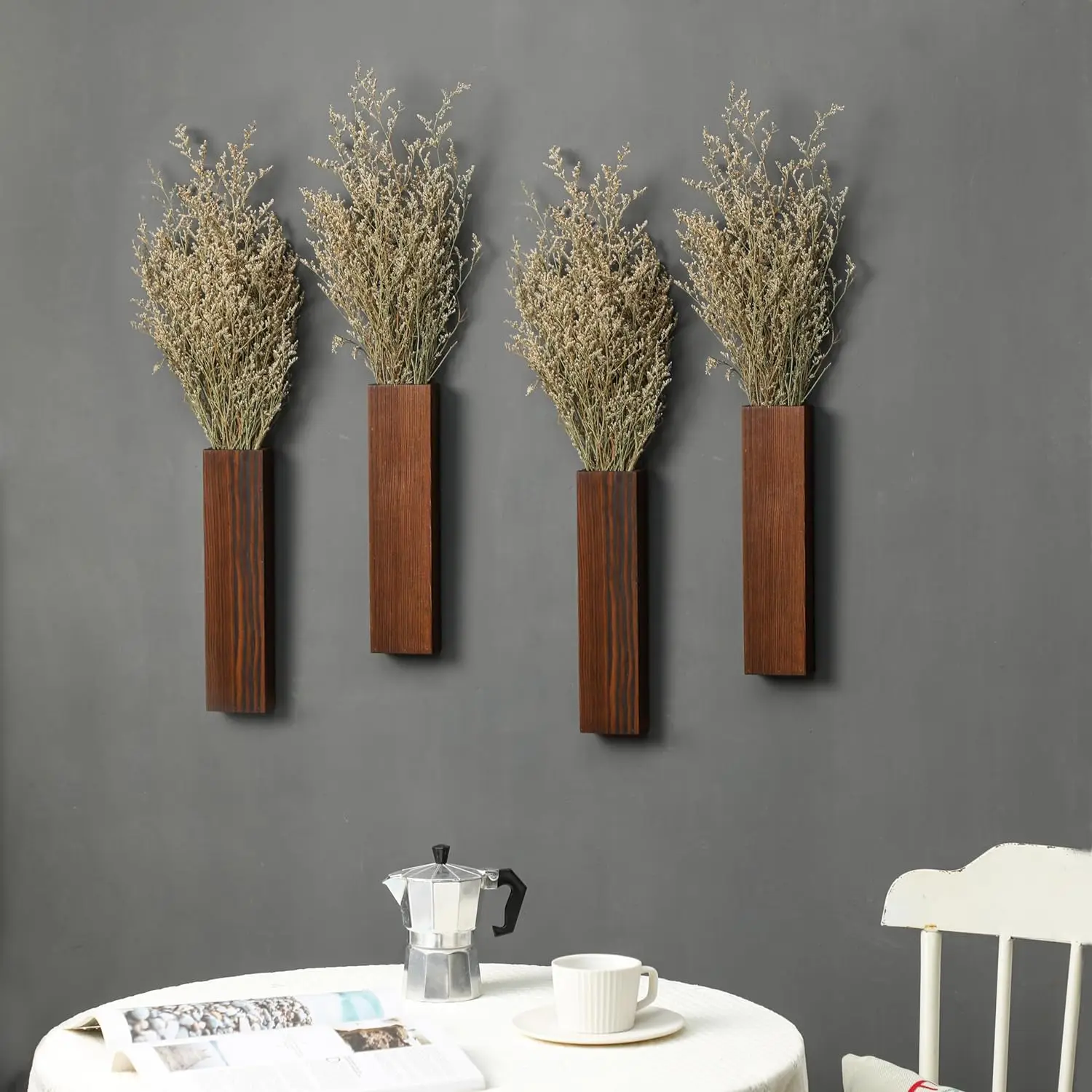 Wood Planter Wall Decor for Artificial Flower Wooden Plants Holders Plant Pocket Vase Hanging for Living Bedroom Dining Room