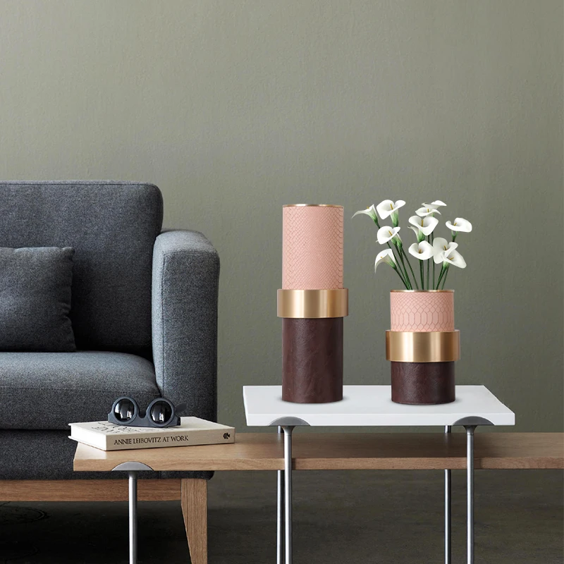 Hot Selling Home Kitchen Office Decorative Vase Home Decor leather Flower Vases