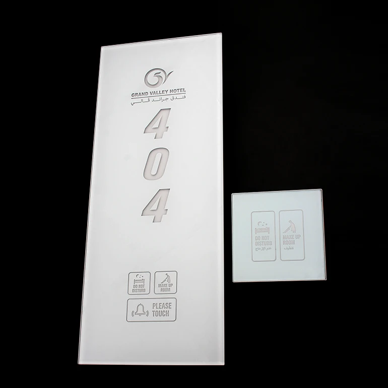 Hotel doorplate system with big size 350*139mm nice crystal tempered glass panel and special Arabic words printed