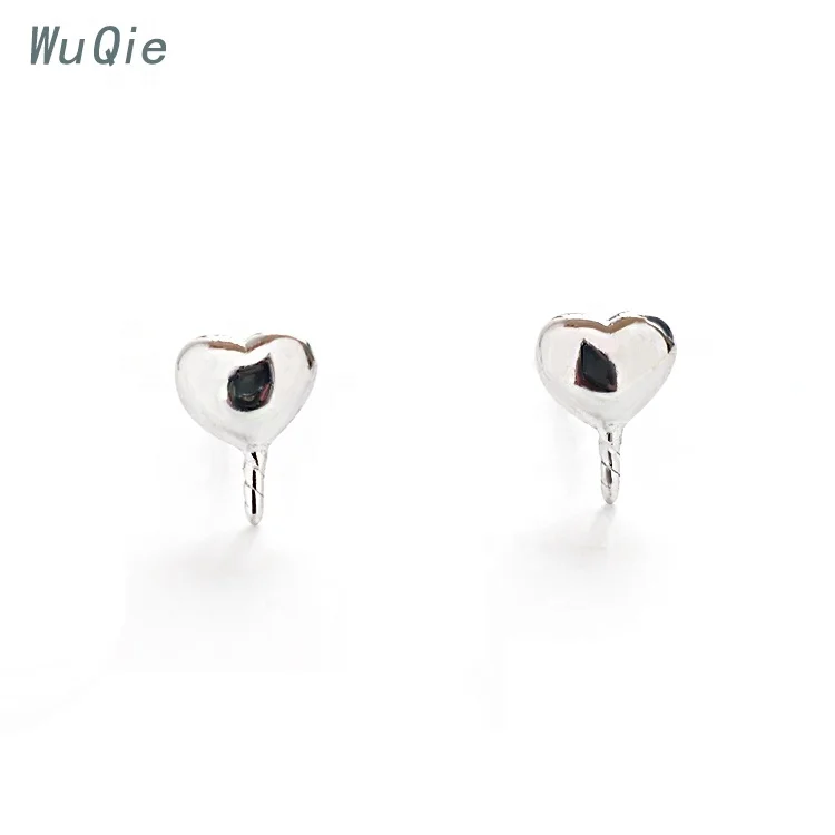 Wuqie Korean Style Silver Sweet Heart Shape Stud Earring Findings DIY Jewelry Accessories for Women