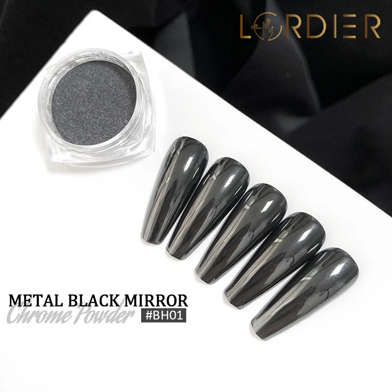Super Magic Mirror Black Metallic Chrome Powder Black Mirror Pigment Nail Art