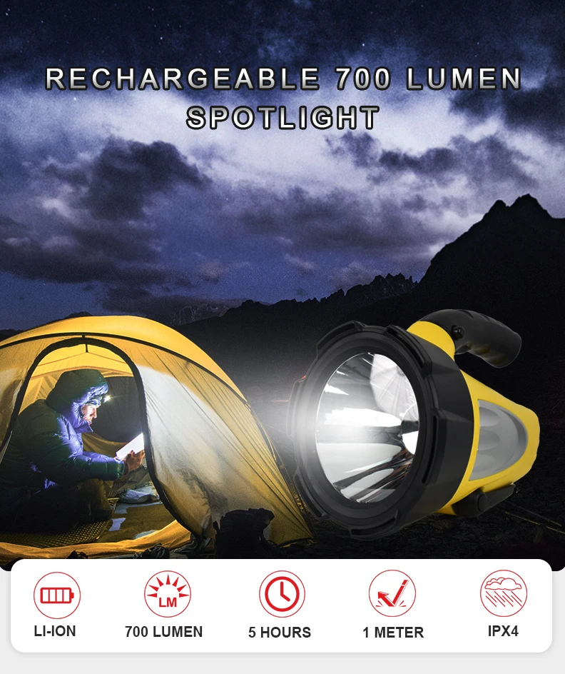 Outdoor Long Distance search light Rechargeable led handheld spotlights For Emergency camping light