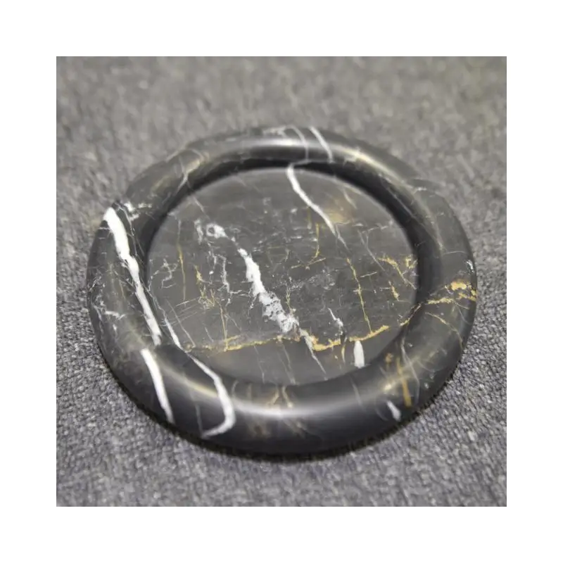 SHIHUI Wholesale Natural Stone Marble Decoration Craft Ornaments Round Shape Black Marble Bathroom Serving Tray