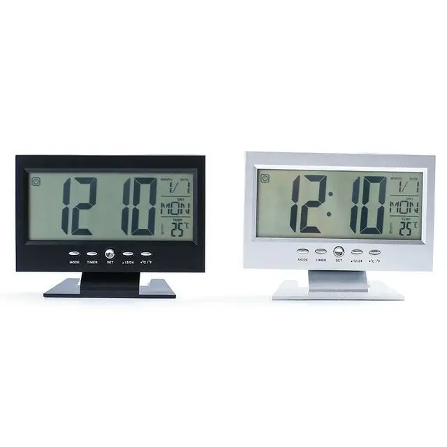 8082 large screen LCD alarm clock voice control snooze backlight creative smart clock thermometer student bedside alarm clock