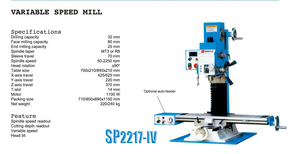 Export to Europe best quality bench milling machine SP2217 manual mills optimum with drill capacity 16mm 20mm 25mm 32mm