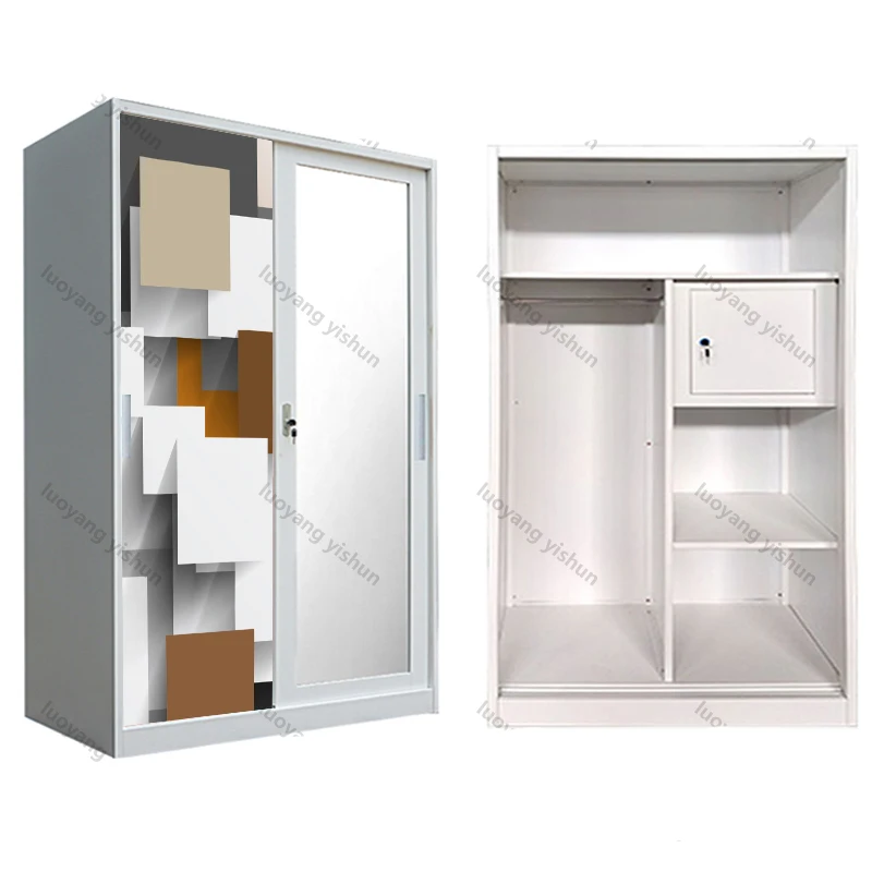 Iron Almirah Wardrobe Home Bedroom Furniture Living Room Steel Wardrobe metal with 4 sliding door and mirror