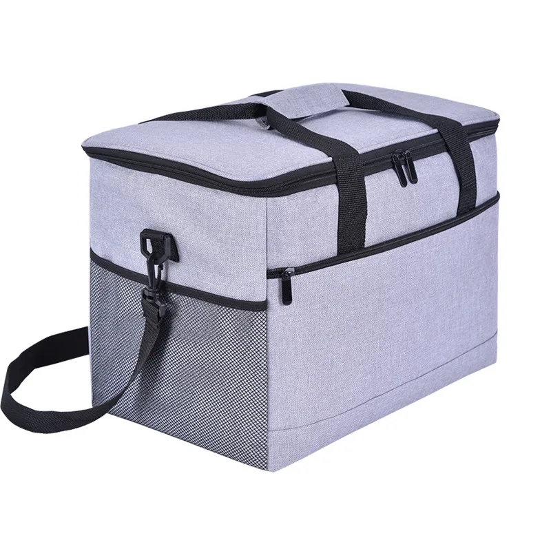 Large Capacity Picnic Cooler Bag 600D Oxford Thermal Lunch Folding Zipper Cool Bag Camping Food Delivery Bag