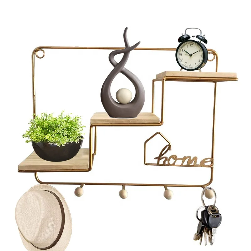 
Wall Mounted Golden Floating Shelves Farmhouse Storage Shelves for Home Decorative 