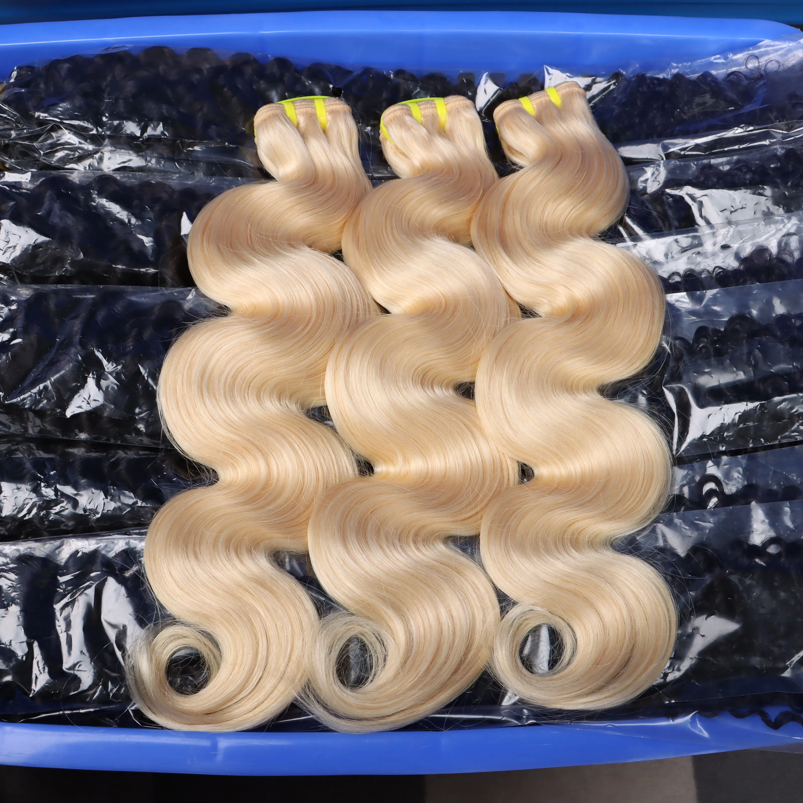 Double Weft Weave Body Wave Blonde Color Cuticle Aligned Raw Human Hair Weft 613 Virgin Hair Bundles