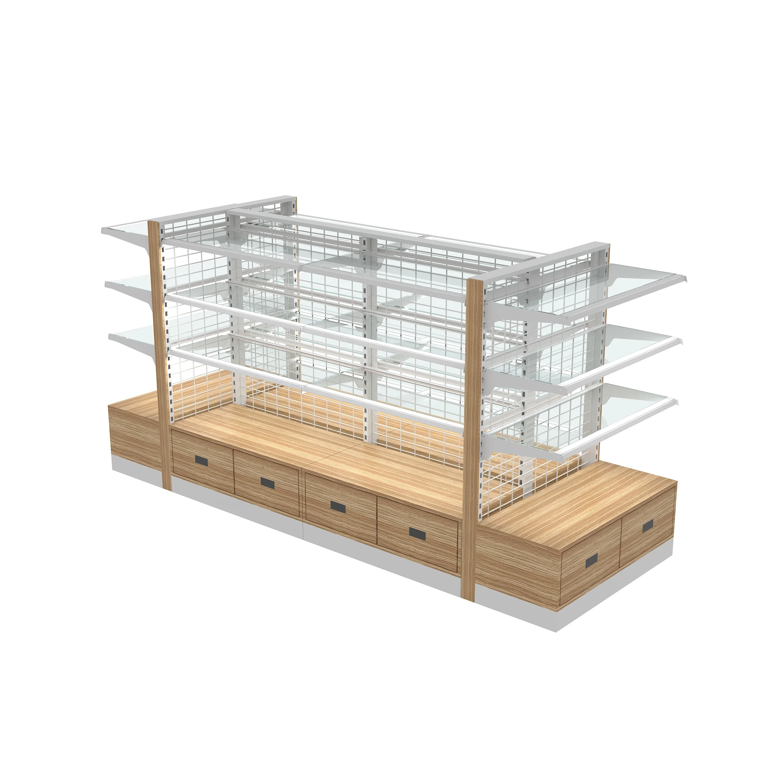 new design glass panel heavy duty  multilayer supermarket mall convenience store shelf