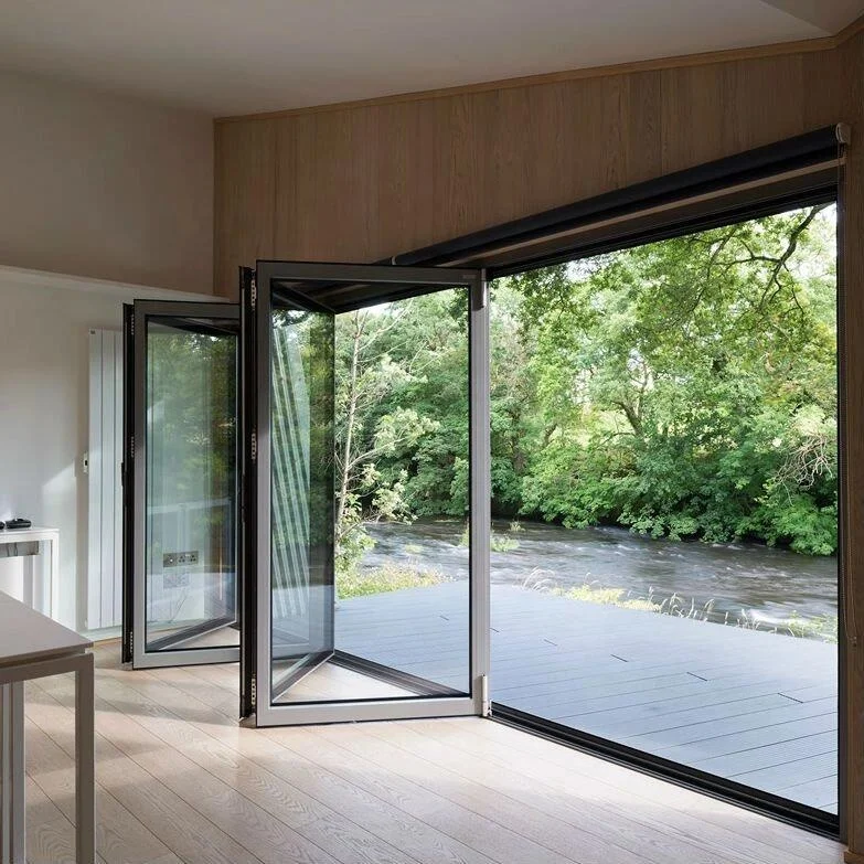 Nordi anthracite grey warm core aluminum patio exterior 12 feet vistafold sliding bifold/folding glass doors external