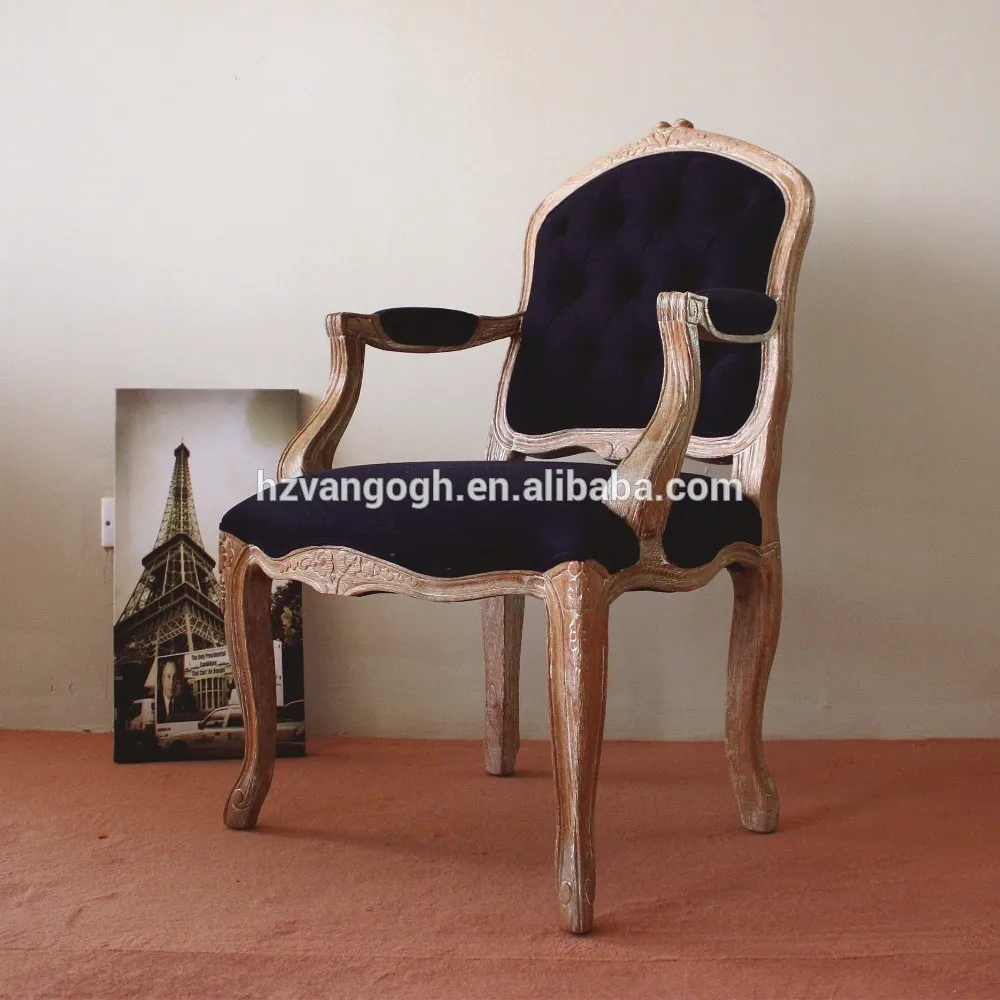 French country style antique hand-carved rattan back black bistro wooden armchairs