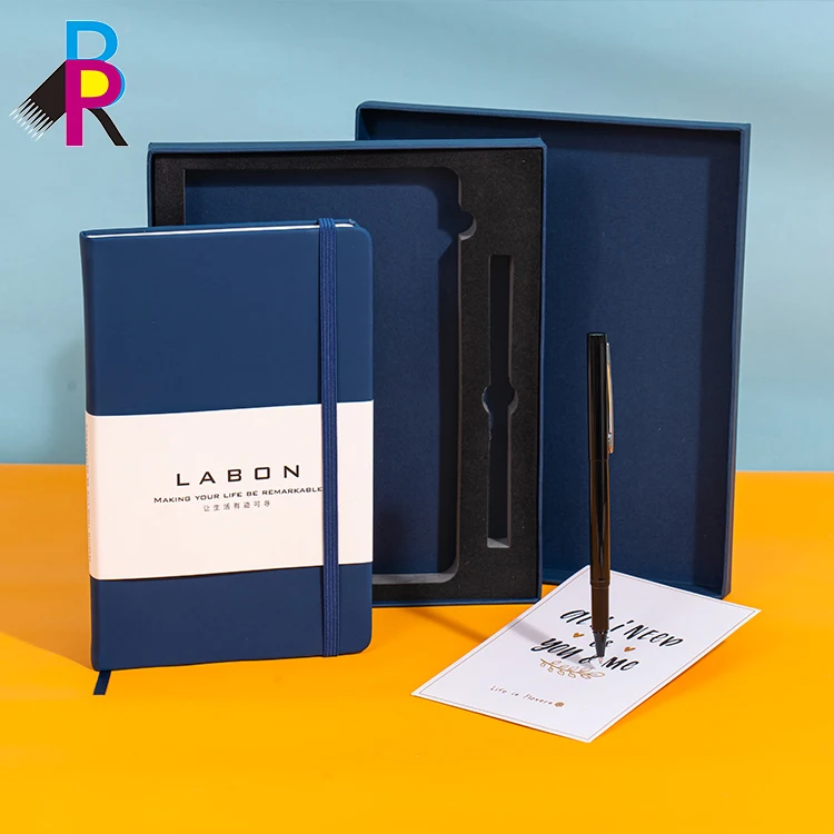 Customizable logo diary pu hardcover business a5 journal gift set leather custom notebook