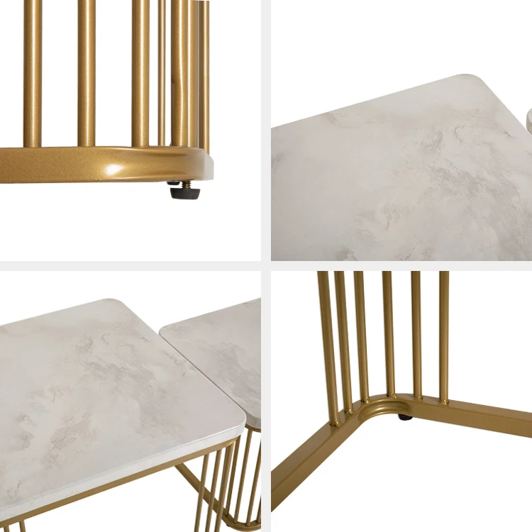 Most Popular Rose Gold Metal Square Nested Wooden Top Coffee Table 2 Set