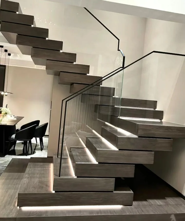 DAERNU 2024 China exterior stair design / outdoor metal staircase /  Stacked stairs Marble ceramic tile Rock plate glass railing