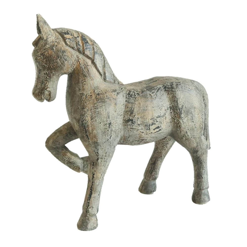 Home Decoration Horse Sculpture Wholesale Resin Horse Animal Figurine Vintage Toy Wood Effect Polyresin Horse Statue on Wheels