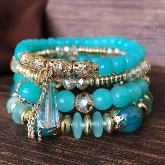 4 Pieces Crystal Multi-Layer Beads Bohemian Style Bracelet