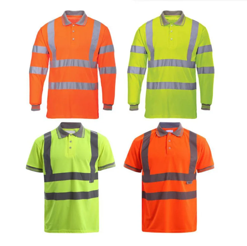 high visibility reflective stripe crew collar work safety T-Shirts construction engineer long sleeve hi-vis security polo shirts