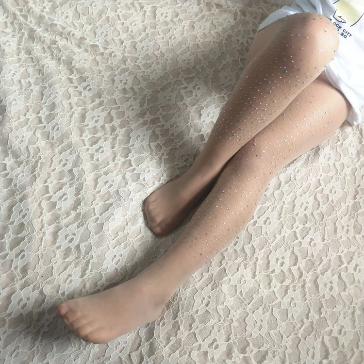 Children Shiny Rhinestone Pantyhose Tights Kids Girls Fashion Any Cut Anti-hook Silk Bottoming Stockings
