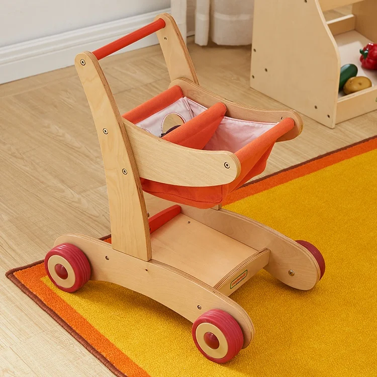 Wholesale High Quality Wooden Role Play Toy Kids Shopping Cart for Kindergarten and Home