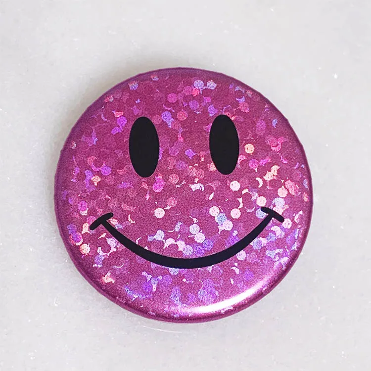 Custom Popular Blank Holo Metal Smiley Face Button Badges Pins Round Badge